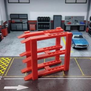 1/64スケール カーディスプレイスタンド ガレージシーン小道具 マイクロランドスケープ パーキングラック 3段 赤