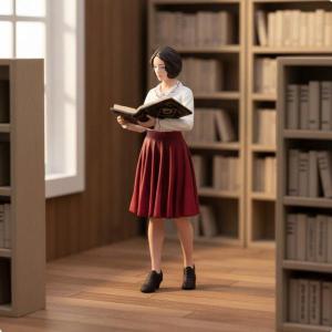 ペイントミニチュアフィギュア 手仕上げ彩色 樹脂フィギュア 女性司書 書斎シーン 書物アクセサリー 模型情景 収集用 デコレーション 写真コレクションに適用