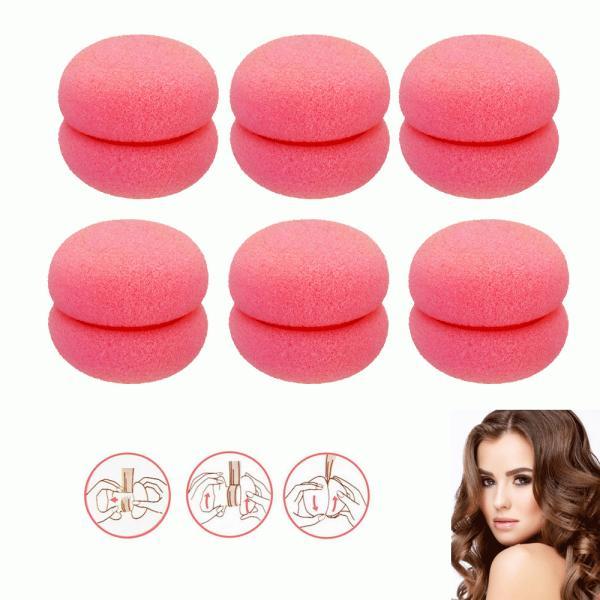 手巻きカーラー 6個 ピンク スポンジカーラー ヘアローラーカーラー ヘアカーラースポンジ diyヘ...