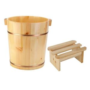 洗面器浴槽足浴槽バケツ足湯家庭用木製足湯洗面器スツール付きスタイル C｜stk-shop