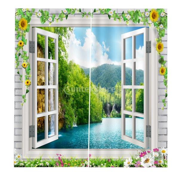 風景 窓 ドア カーテン ブラインド 3Dプリントパターン 装飾 2本 多種類選べる - 13＃