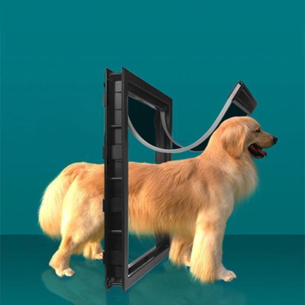 プレミアム猫犬フラップドア小型ペットゲートABSプラスチック透明子犬Mブラック