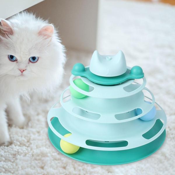 猫用おもちゃトラックボールタワーローラーインタラクティブトレーニングキャッチおもちゃメントグリーン