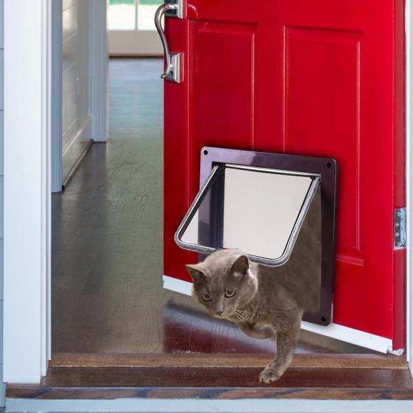 ポータブル 猫 犬用ドア パピーゲート 猫用ドア 窓と壁用 屋内 屋外 ブラウン