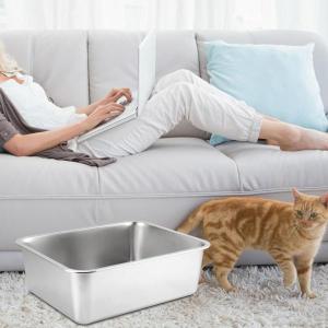 ステンレス鋼の猫ウサギのトイレボックス滑らかなエッジ防錆子猫トイレパン 45x35x15cm