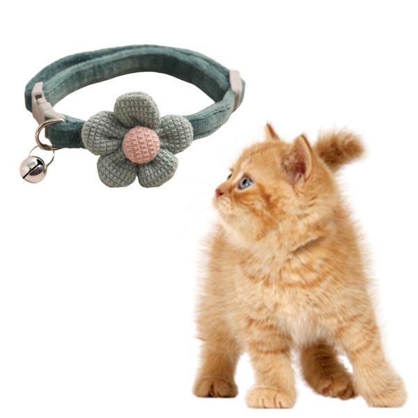 猫の首輪ネックレス ベル首輪付き キティウサギ小型中型犬用 ダークグリーン