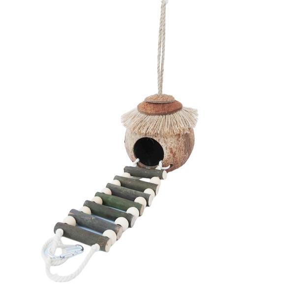 ココナッツシェルバードオウムハウス鳥と小動物のおもちゃセキセイインコオウムのはしご