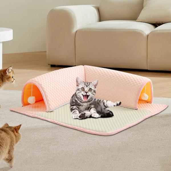 猫用トンネルとベッドおもちゃ、室内用フェレット用ボール遊びおもちゃ付き、ペット用品、スクエアとS