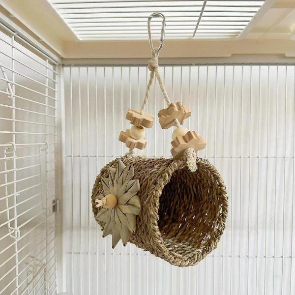 鳥編みのわらの巣、クリエイティブ、立つオウムのおもちゃ、噛む噛みつきケージ用品、セキセイインコ、オウ...