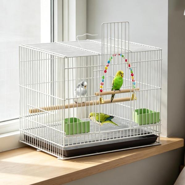 持ち運び可能な鳥かご、ペットハウス、鳥小屋、アフリカングレー、ラブバード、オウム用、白
