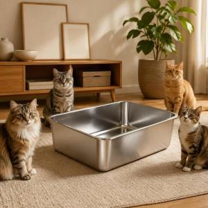 特大大容量猫用トイレトレー 飛び散り防止ステン...の詳細画像1