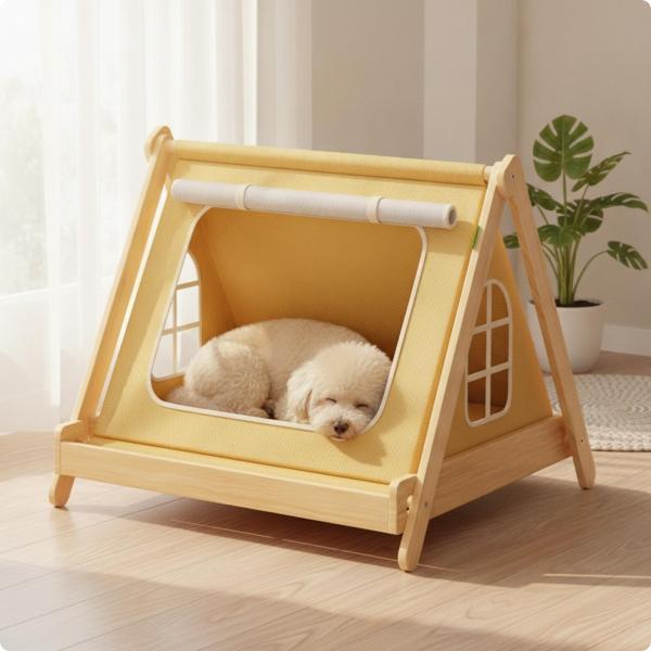 木製ペットテント 折りたたみ式 犬用テント 組み立て簡単 高床式ペットベッド 組立簡単 屋根付き犬小...
