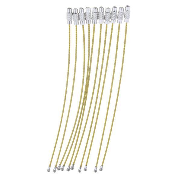 10本のケーブルワイヤーループ荷物タグループステンレススチールワイヤーストラップ黄色