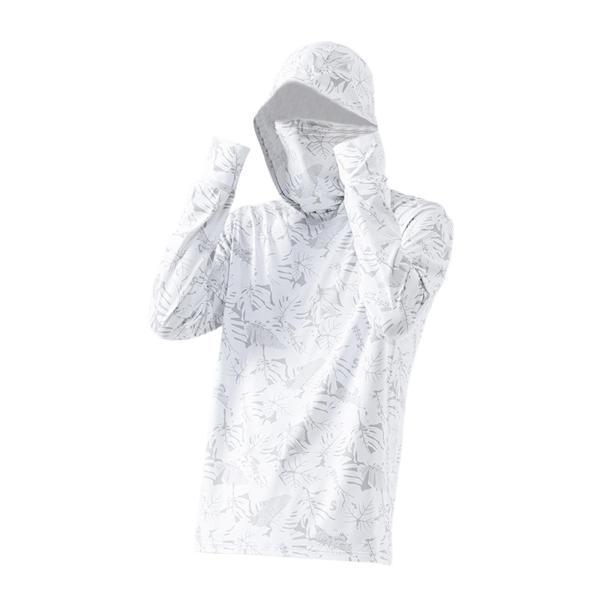 メンズ 日焼け止め パーカー シャツ 薄手 ラッシュガード 釣り アウトドア 夏用 L ホワイト