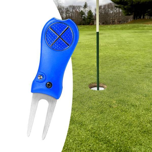 ゴルフディボット修復ツール 折りたたみゴルフパッティンググリーンフォーク トレーニング用品用 ブルー