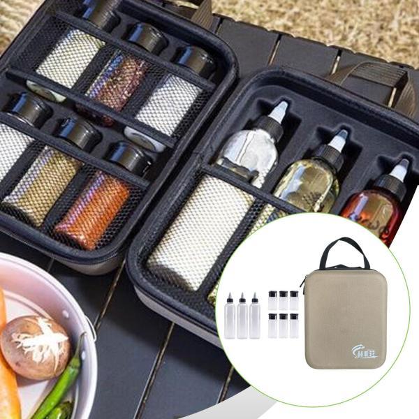 11 個 キャンプ用スパイスジャーキット EVAハードケース調味料セット ポータブル 6個の粉末と3...