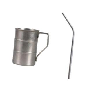 コーヒーマグ 350ml 多目的キャンプカップ ツーリング旅行用 グレー ストロー付き