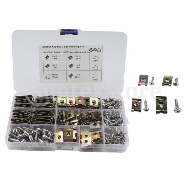 200ピース/個各種スパイアクリップUナットキャプティブスピードファスナーネジに適用オートバイおよび...