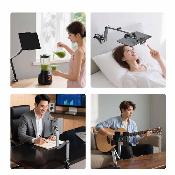 グースネック フォンパッドホルダー デスク用 フレキシブルアーム クランプクリップ 調節可能 折りた...