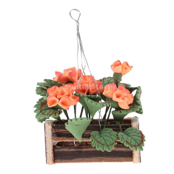 ドールハウス ミニチュア 粘土植物花籠 バスルームの庭の装飾 ハンギング