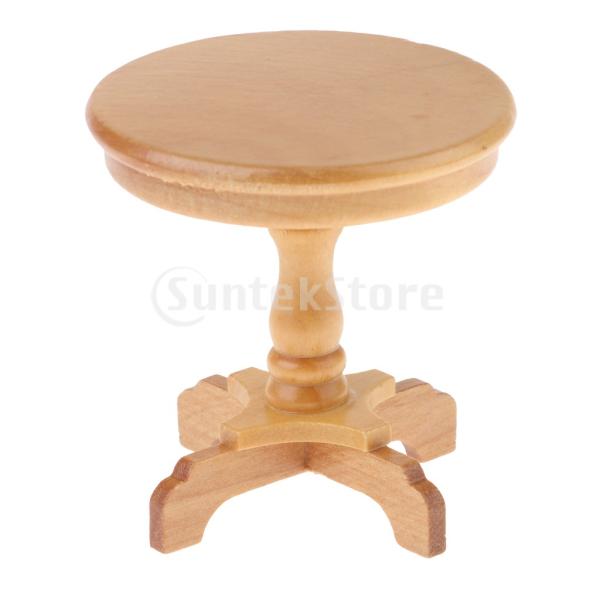 1/12ドールハウス ミニチュア家具 木製 DIY ミニ 丸テーブルモデル おもちゃ 2色 - #1