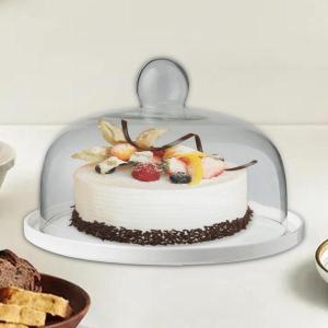 結婚式のチーズの装飾のためのドームガラスカバーサービングトレイ付きの丸いケーキスタンド15cmx15cmx10.5cm