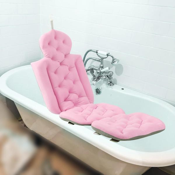 バスピロー 快適なバスタブクッション フルボディマット スパ バスルーム用 ピンク