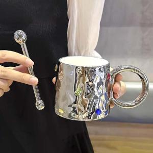 セラミックコーヒーマグ 300 ミリリットルホームミルクマグカップティーミルクバレンタインデーシルバー