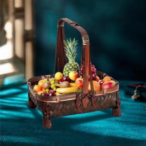 収納バスケット 手作り ハンドル付き 編まれたフルーツバスケット 食品 ホーム キッチン コーヒー用