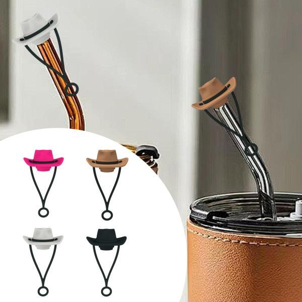 4 個カウボーイハットストローカバーかわいいストロートッパープロテクター蓋パーティー記念品混合色