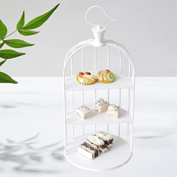 鳥かごラック ケーキスタンド アフタヌーンティースタンド ベビーシャワー用 誕生日装飾 ホワイト S