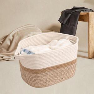 ハンドル付きコットンロープ織りバスケットソフトバスルームオーガナイザービン織物ロープ収納バスケットホームデスクトップキッチンバスルーム