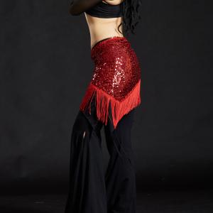 ベリーダンスヒップスカーフシャイニングトライアングルタッセルヒップスカーフスカートレッド