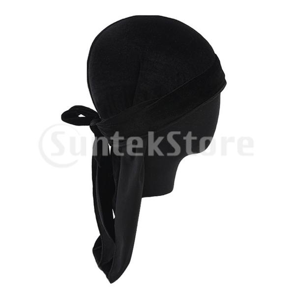 男性レディベルベットバンダナデュラグ帽子シルクパイレーツキャップラップ帽子ブラック
