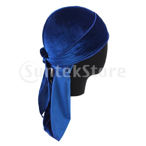 男性レディベルベットバンダナデュラグ帽子シルクパイレーツキャップラップ帽子ロイヤルブルー