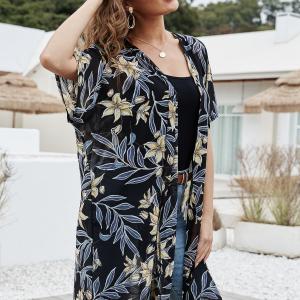 夏着物カーディガンオープンフロントトップスビーチスイムカバーアップダークイエロー