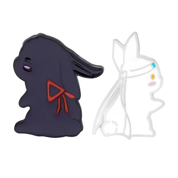 2xブラックホワイトラビットエナメルピンアロイバニーブローチ女性用DIYシッティング