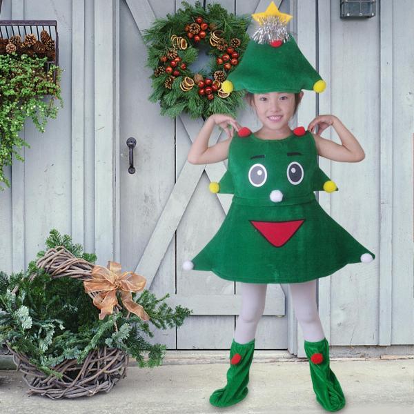 キッズ クリスマス ツリー コスチューム 服 セット 写真小道具 ハロウィン マスカレード 90cm