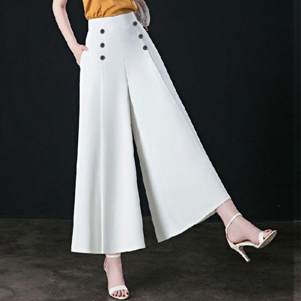 レディースワイドレッグパンツカジュアルワークパンツストレートパンツロングパラッツォパンツ2XLホワイ...