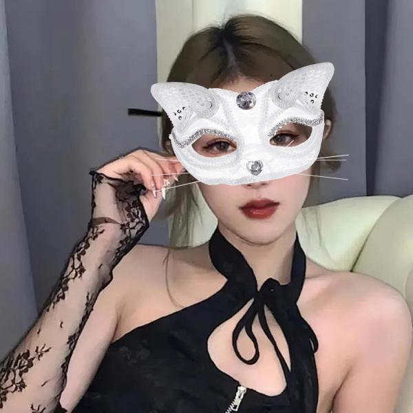 女性猫マスク動物ハーフフェイスコスプレ衣装小道具ステージパフォーマンス用ホワイト