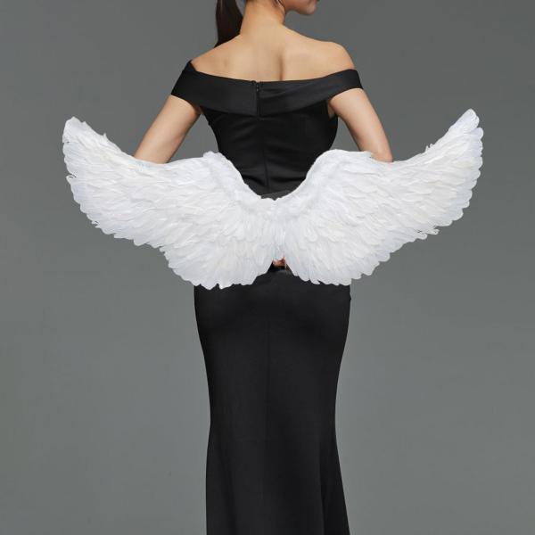 子供用ハロウィンフェザー天使の羽31.5x15.7インチリアルな写真撮影用ホワイト