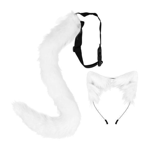 フェイクファーの耳としっぽセット コスプレ耳帽子 ドレスアップ イースターフェスティバル用 ホワイト