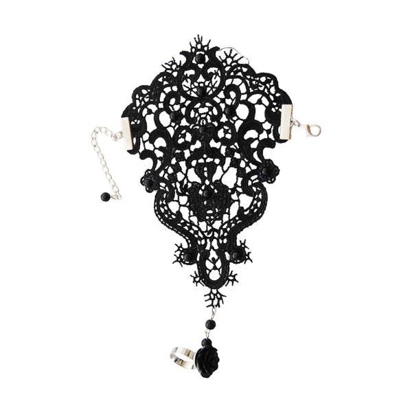 指なし手袋ショートフローラルレース手袋ブライダルブレスレットリングセットエレガントなゴシックレース刺...