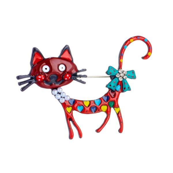 子猫ブローチピンコスチュームアクセサリー十代の女の子用合金面白いエナメルピンレッド