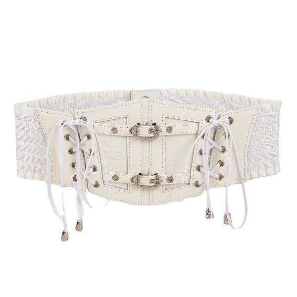 レディース弾性ウエストベルト Pu レザーワイドシンチベルトガードルウエストバンド女性レースアップス...