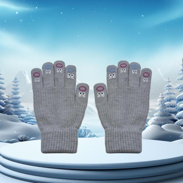 冬用暖かいニット手袋ソフト寒い天候用タッチスクリーン手袋グレー