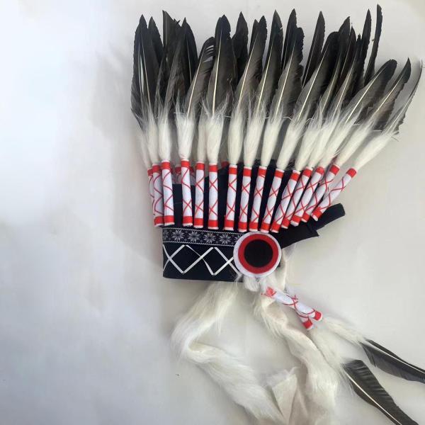 インディアン風フェザーヘッドドレス帽子装飾アクセサリーアメリカンチーフインディアン帽子かぶとショーフ...