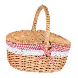 いちごさま専用【新品未使用】かごラタン Frilly Picnic ハイキングビーチサンドイッチ用のハンドル付き手織りフェイクラタン