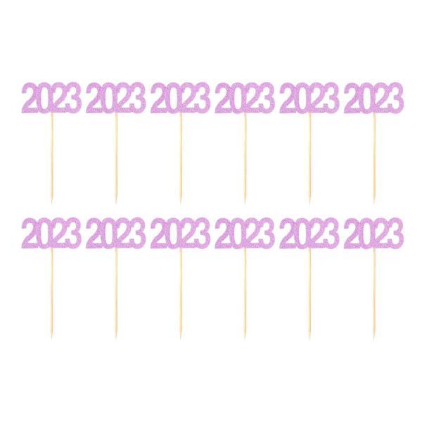 12個 2023 カップケーキトッパー グリッター パーティーの装飾 誕生日テーマ用品