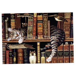 IPOTCH ダイヤモンドペインティング　5D　フルドリル　フクロウ　猫　動物　書斎　壁アート　インテリア　装飾